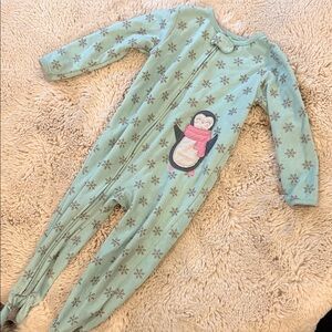 Carters Cozy Mint Green Penguin Kids One Piece Pajamas Footies 3t Girls